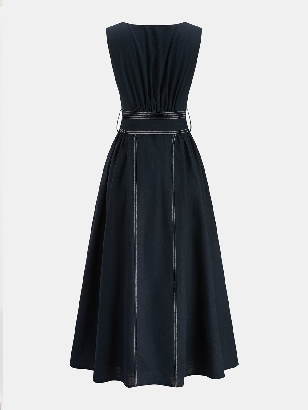 Commense Navy Sleeveless Midi Dress with Contrast Stitching - Picture 2 of 6